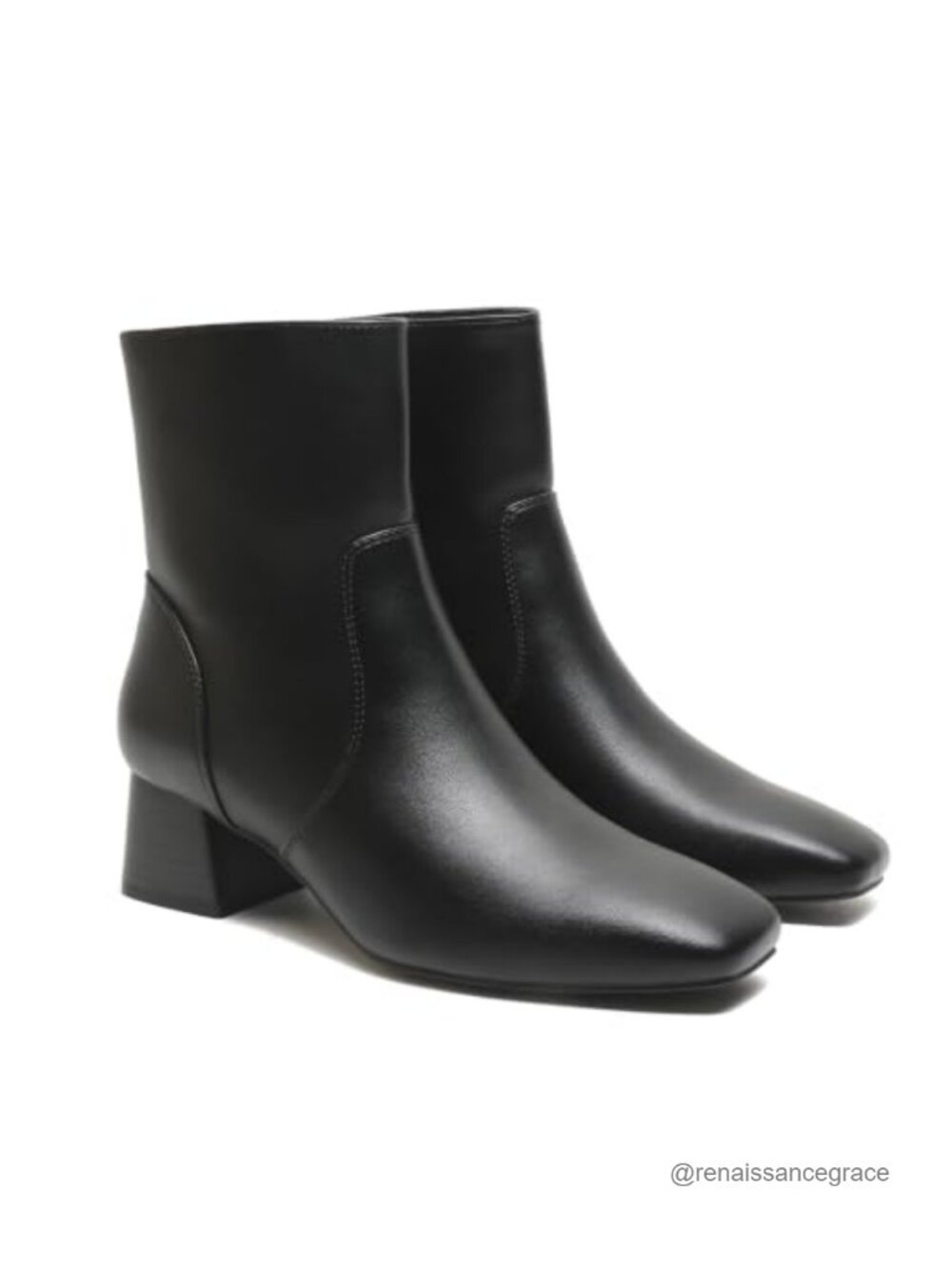 Women's Square Toe Ankle Booties Low Heel Chunky Block Heel Side Zipper PU